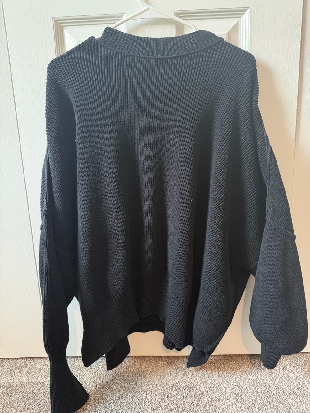 Free People Black Oversized Ribbed Crewneck Sweater